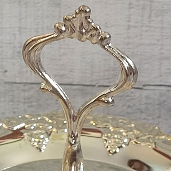 Two-Tiered Glass Serving Tray With Gold Trim & Ornate Handle By Michael C. Fina - Picture 4 of 10